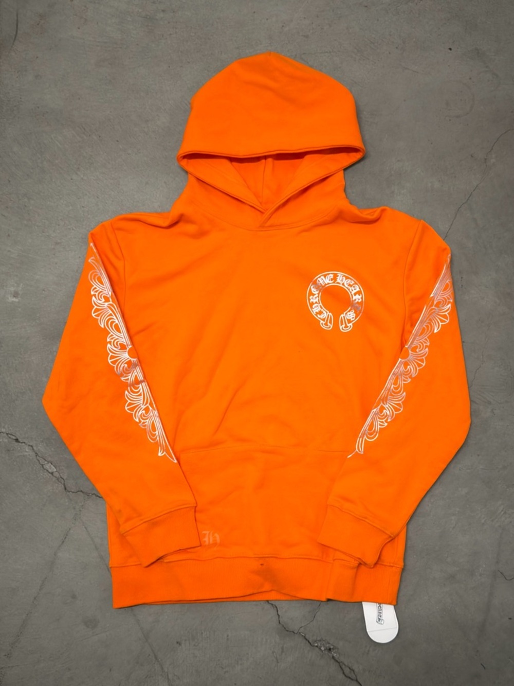 Chrome Hearts Orange & White Big Logo Pullover Hoodie Men's Size Large
